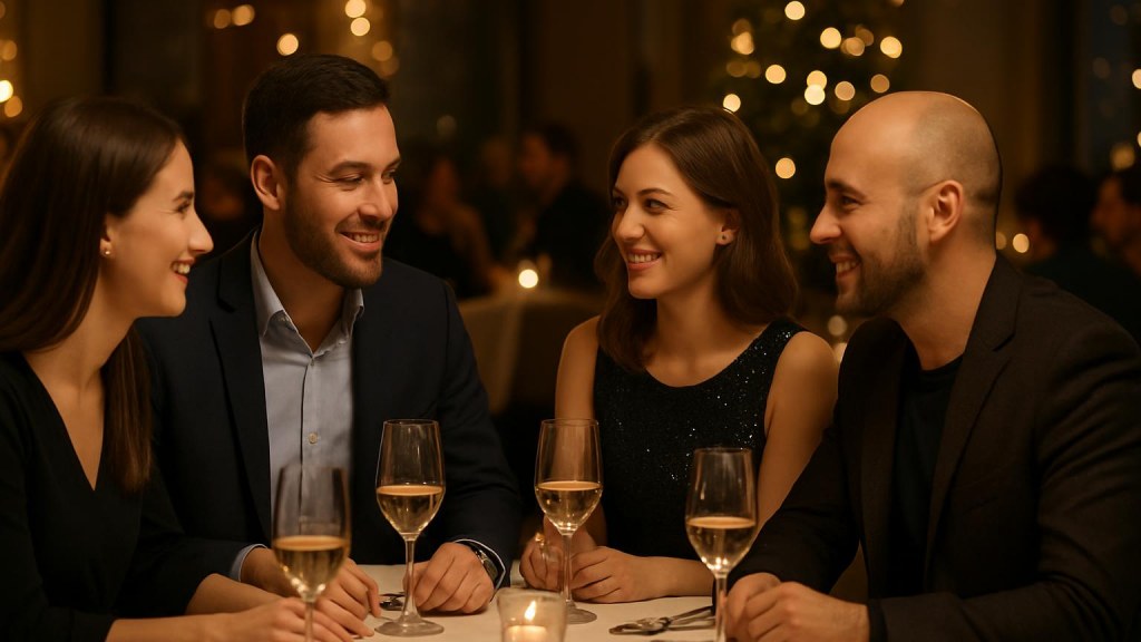 Gruppo di adulti in contesto conviviale per Capodanno
