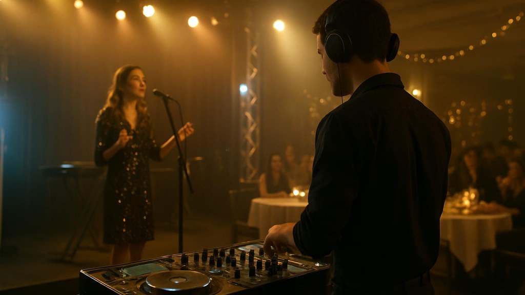 DJ o cantante in una sala eventi per Capodanno